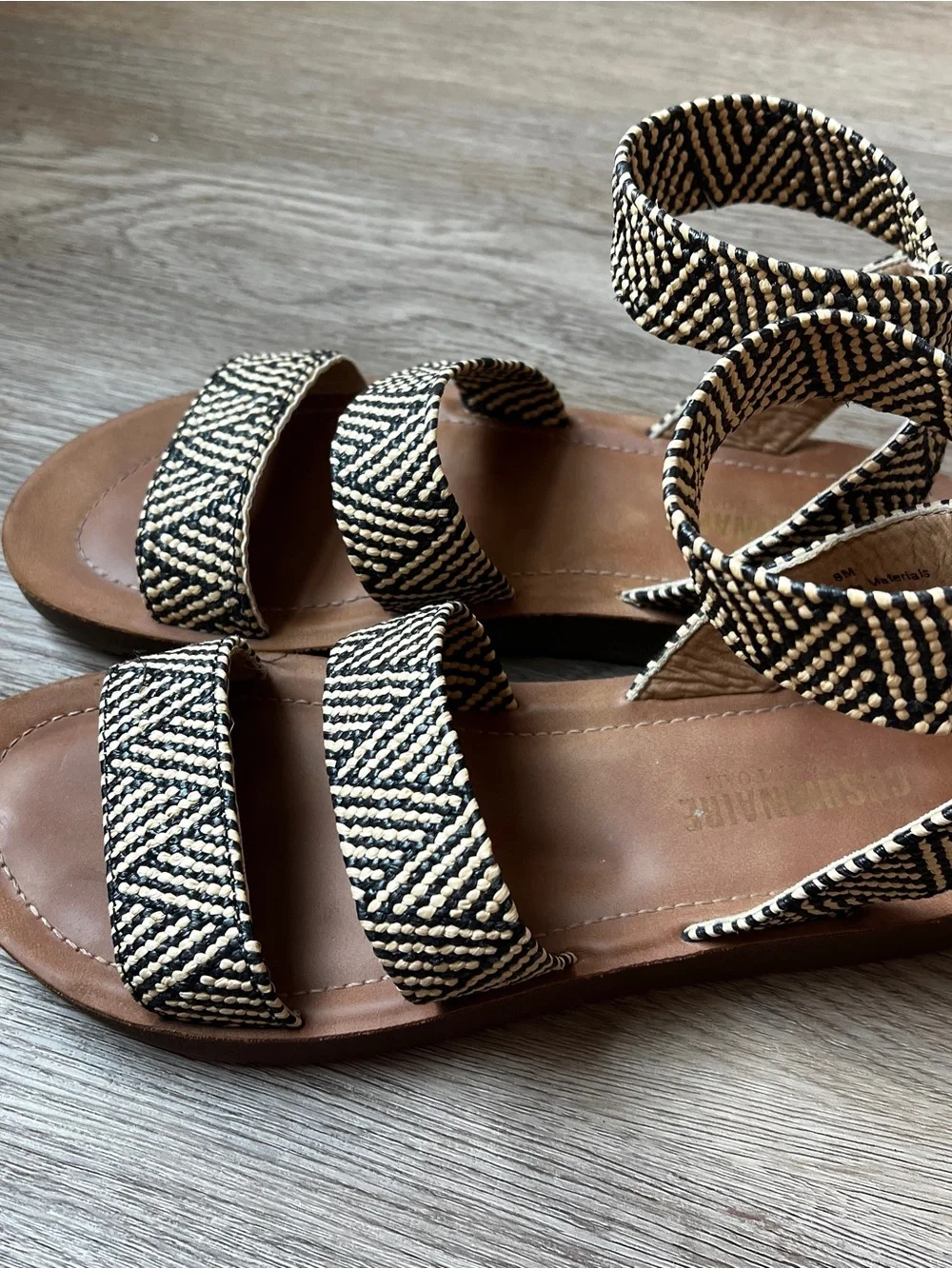 Cushionaire Woven Black & White Ankle-Strap Women's Sandals - Size 8